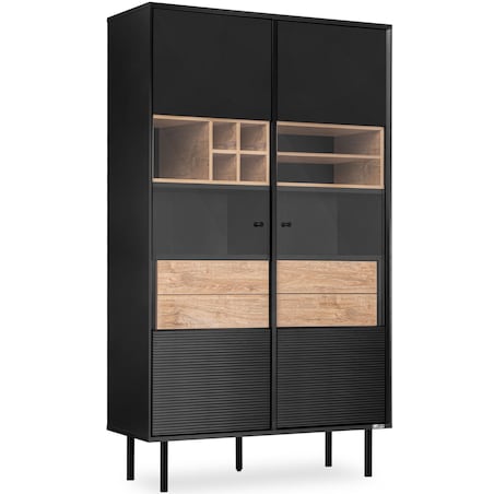 KONSIMO LOFTY Loftowa dwudrzwiowa witryna na drewnianych nogach