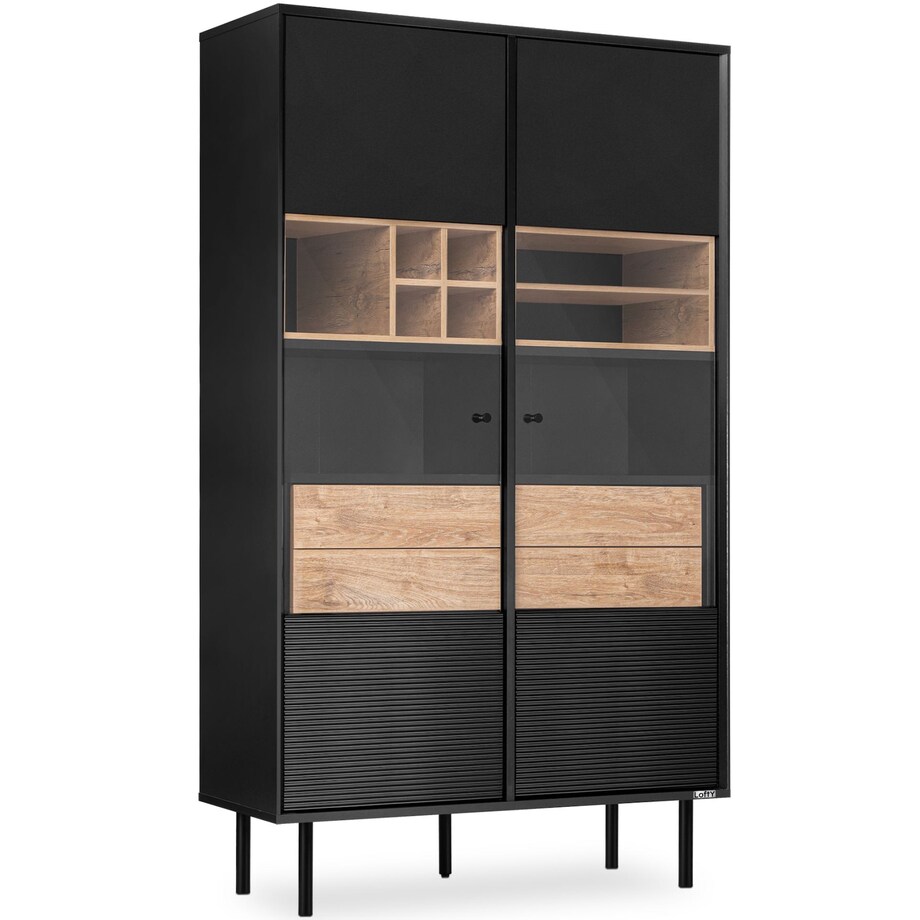 KONSIMO LOFTY Loftowa dwudrzwiowa witryna na drewnianych nogach