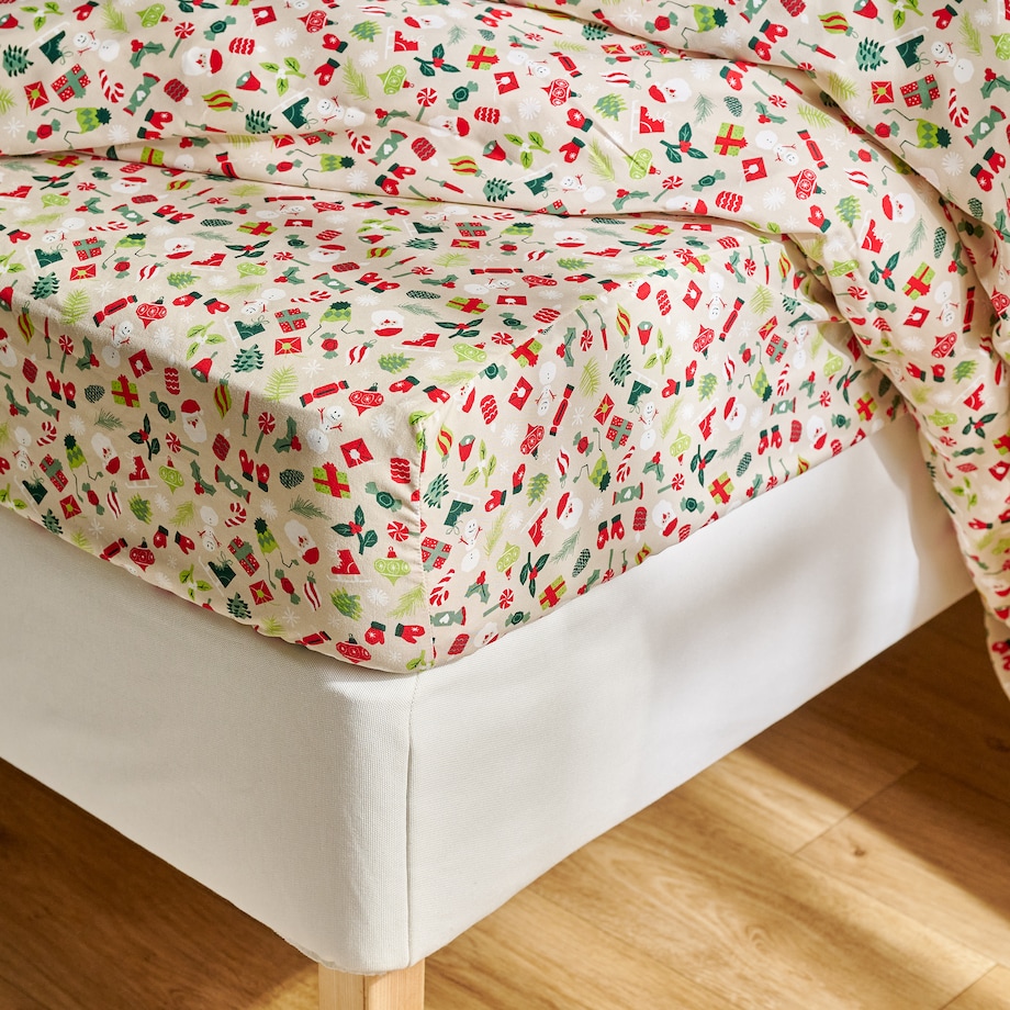 Prześcieradło Z Gumką Festiom 160x200 cm z motywem mikołaja