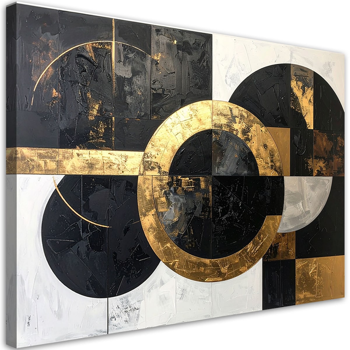 Obraz do salonu kuchni biura, Abstrakcja tekstura koła kształty czarno złoty