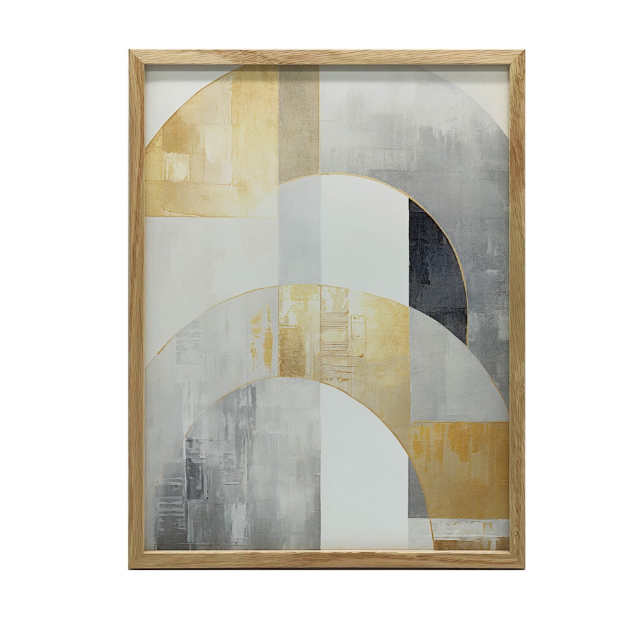 Złota Symetria: Art Deco w Abstrakcji, 50x70 cm, rama drewniana jasny dąb, papier matowy 230 gsm