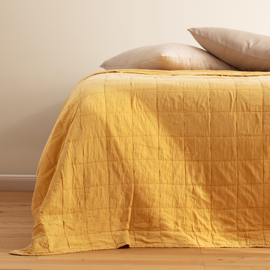 Narzuta Bawełniana z Efektem Sprania Przeszywana w Geometryczny Wzór Medosa 200x220 cm
