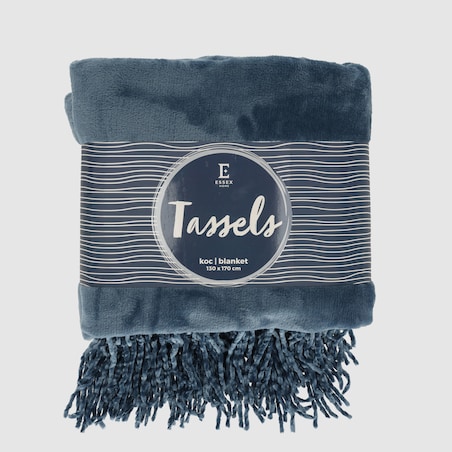 Jednokolorowy koc Tassels 130x170 cm