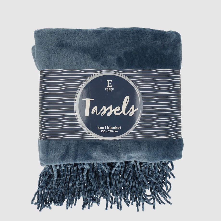 Jednokolorowy koc Tassels 130x170 cm