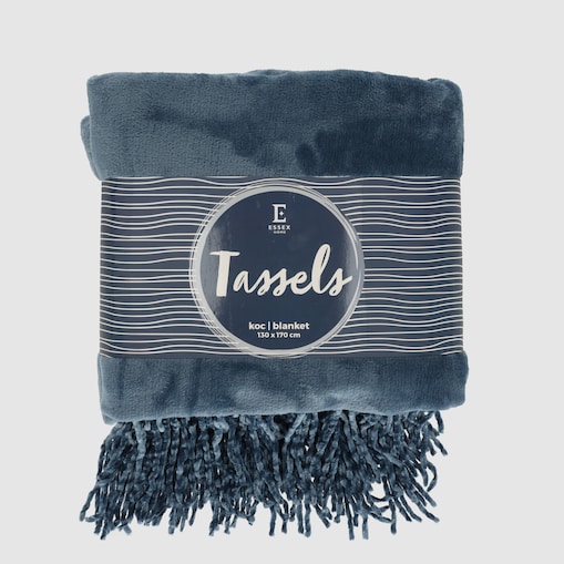 Jednokolorowy koc Tassels 130x170 cm