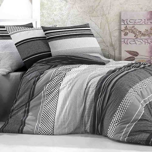 Pościel bawełniana Zigo Grey szara i biała w czarny ornament, Cottonlove Exclusive, Darymex