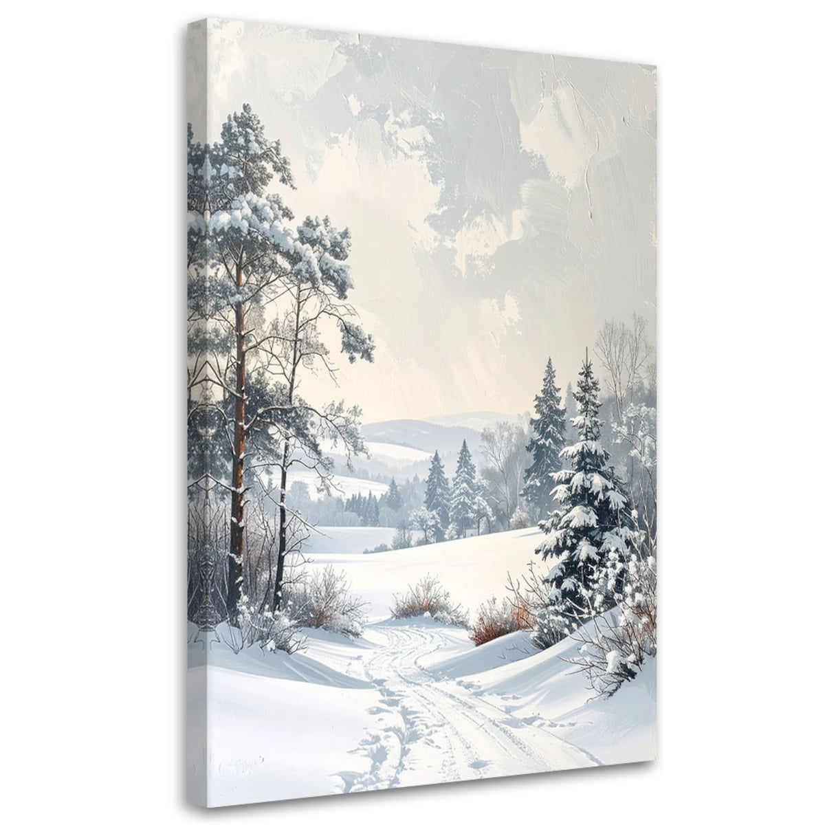 Obraz do salonu jadalni biura, Krajobraz zima śnieg droga drzewa