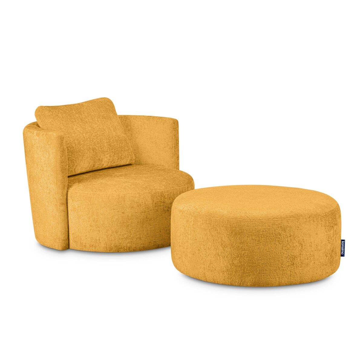 KONSIMO RAGGI Zestaw fotel i puf obrotowy musztardowy