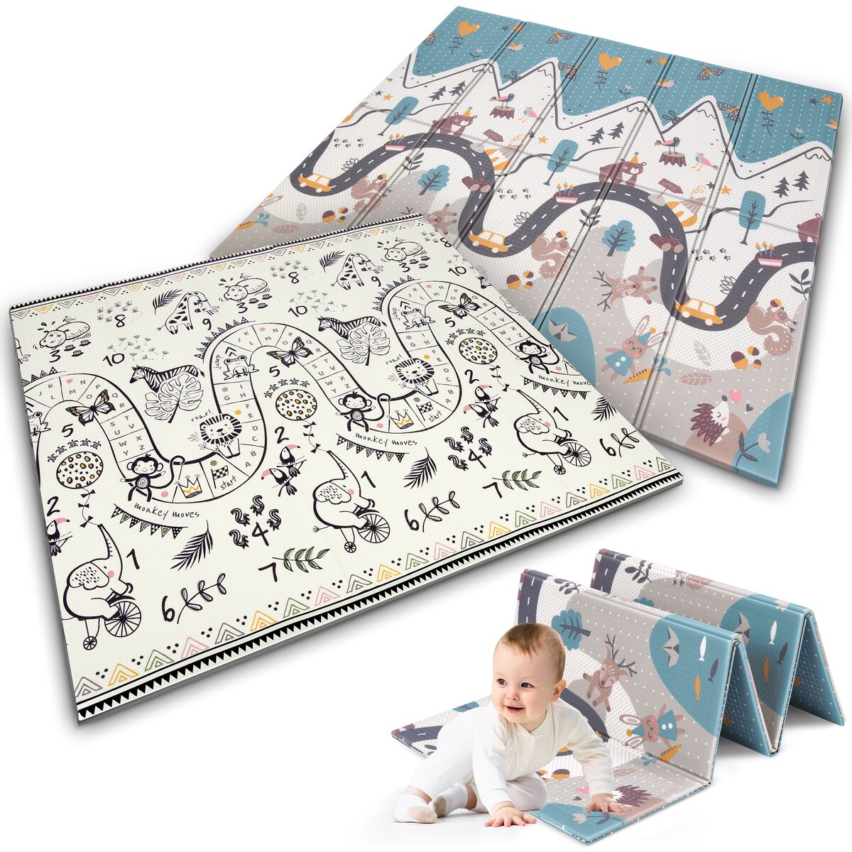 Mata piankowa edukacyjna składana dla dzieci duża 180x200 dywan Nukido