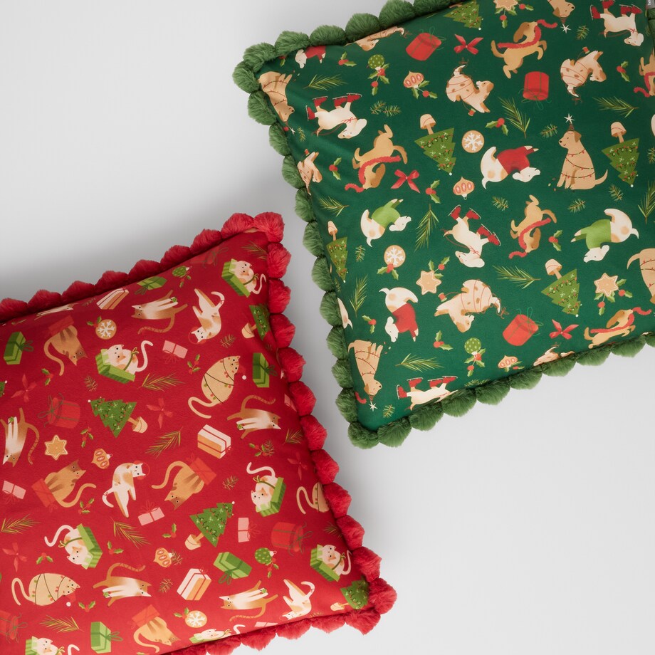 Poszewka z nadrukiem Miaoumas 45x45 cm z motywem choinki