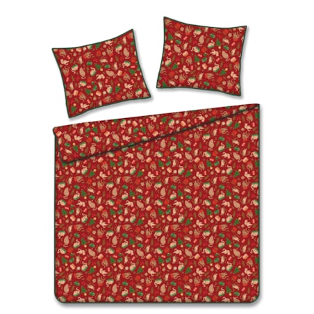 Pościel bawełniana z lamówką Miaoumas 160x200 cm z motywem choinki