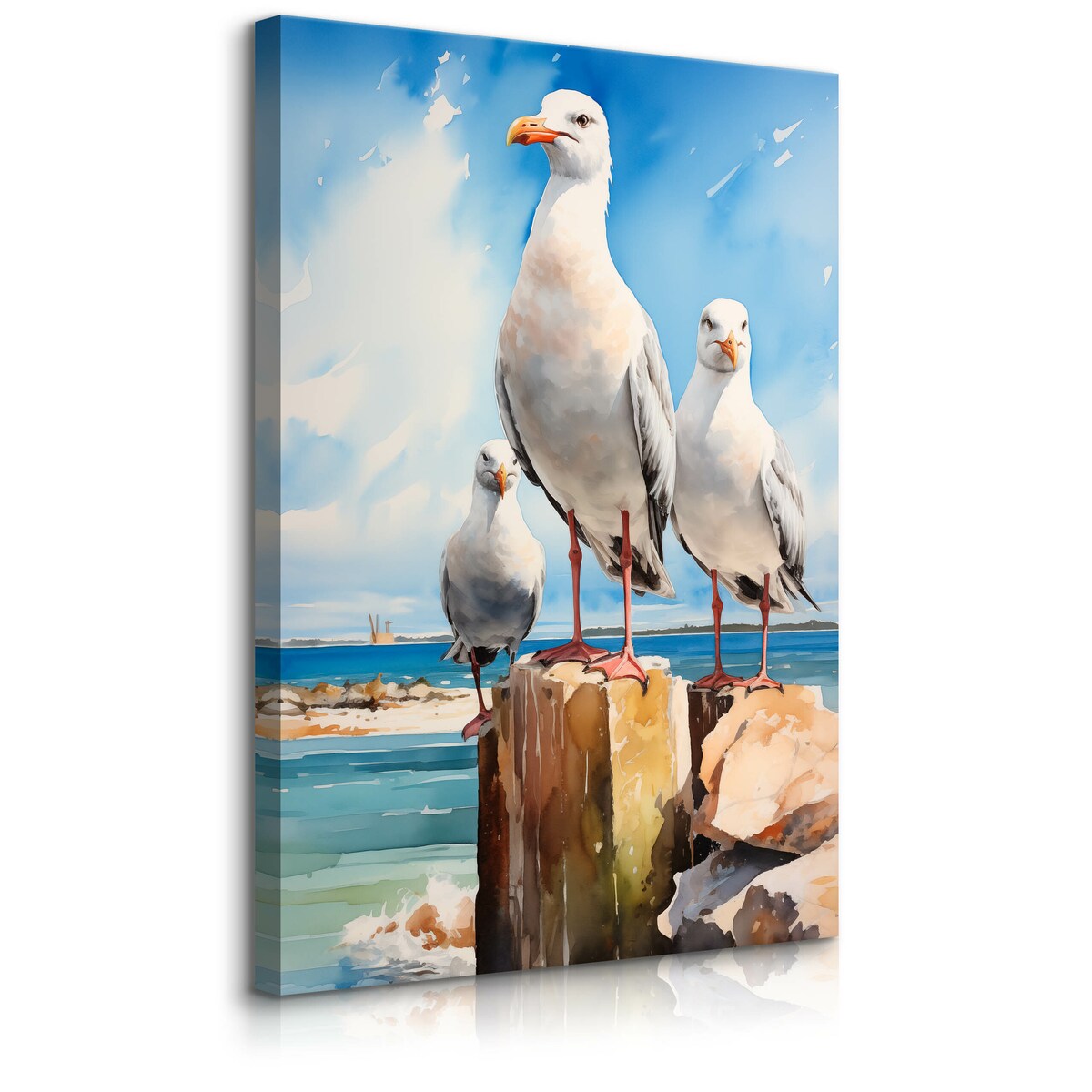 Obraz Na Płótnie Abstrakcyjne Mewy Na Tle Morza 80x120cm
