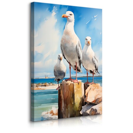 Obraz Na Płótnie Abstrakcyjne Mewy Na Tle Morza 80x120cm