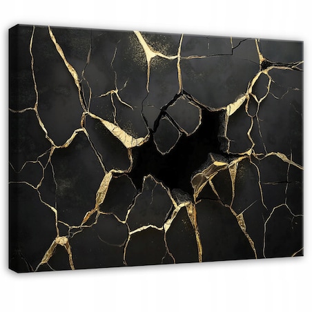 OBRAZ CZARNY ZŁOTO MARMUR GLAMOUR DO SYPIALNI SALONU NA PŁÓTNIE 120x80