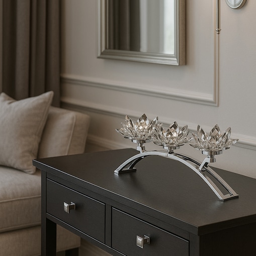 Świecznik potrójny Cristal shine trio z motywem kwiatowym