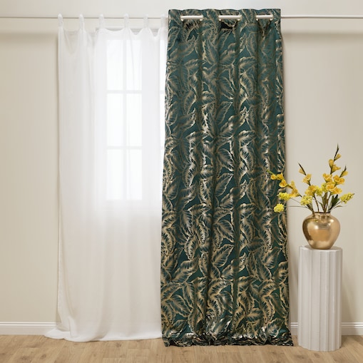 Zasłona Welwetowa Foglare 140x280 cm z motywem liściastym