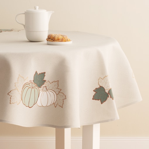 Obrus okrągły Pistachiony ? 160 cm z motywem dyni