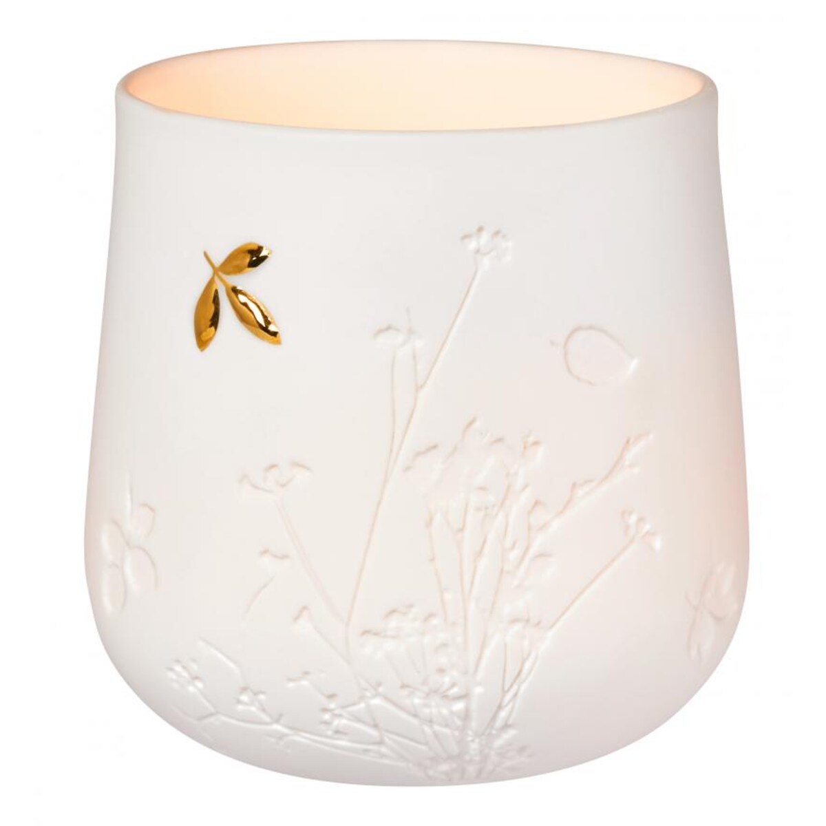 Świecznik Złoty listek, porcelana