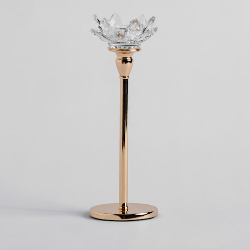 Elegancki świecznik na nóżce ze szkła kryształowego ceva z motywem kwiatowym