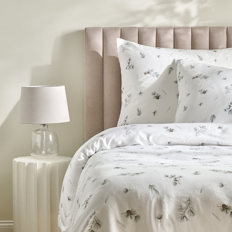 Pościel z bawełny satynowej Grineso 200x220 cm z motywem liściastym i szyszką