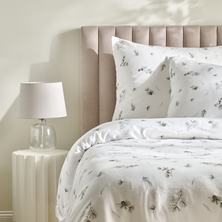 Pościel z bawełny satynowej Grineso 200x220 cm z motywem liściastym i szyszką