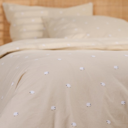 Pościel bawełniana z lamówką Sheeperiso 160x200 cm z motywem baranka