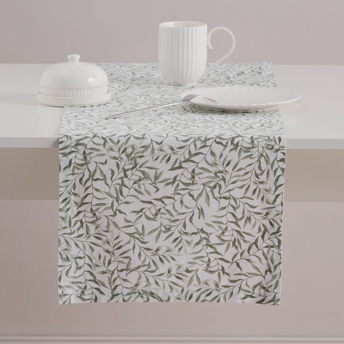 Bieżnik Fogli 35x180 cm z motywem liściastym