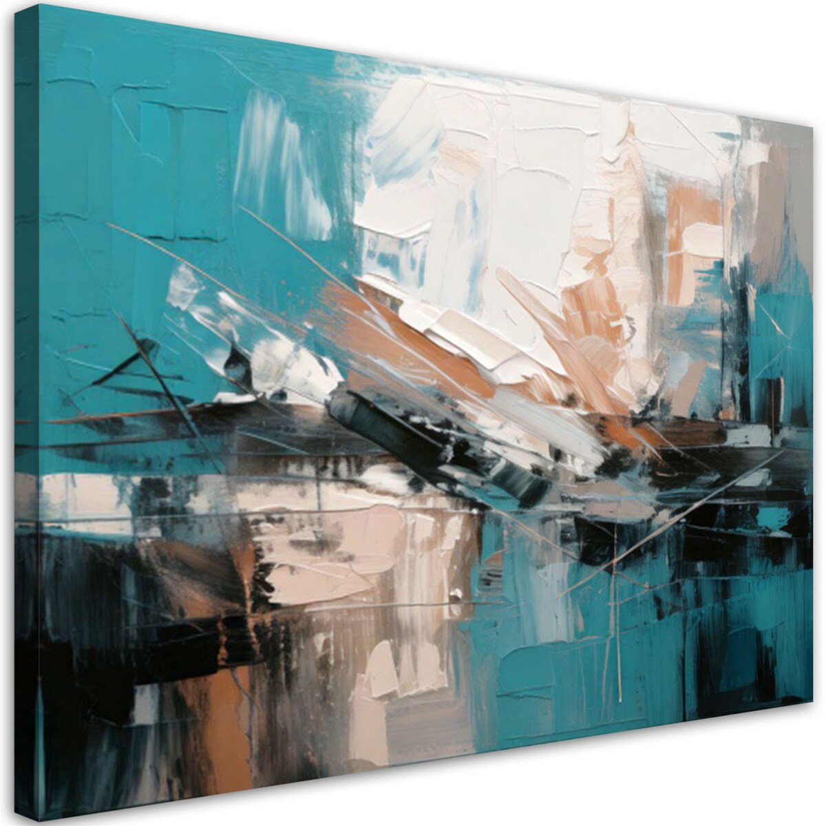 Feeby Abstrakcja obraz nowoczesny do salonu, Turkusowy beżowy szary 120x80