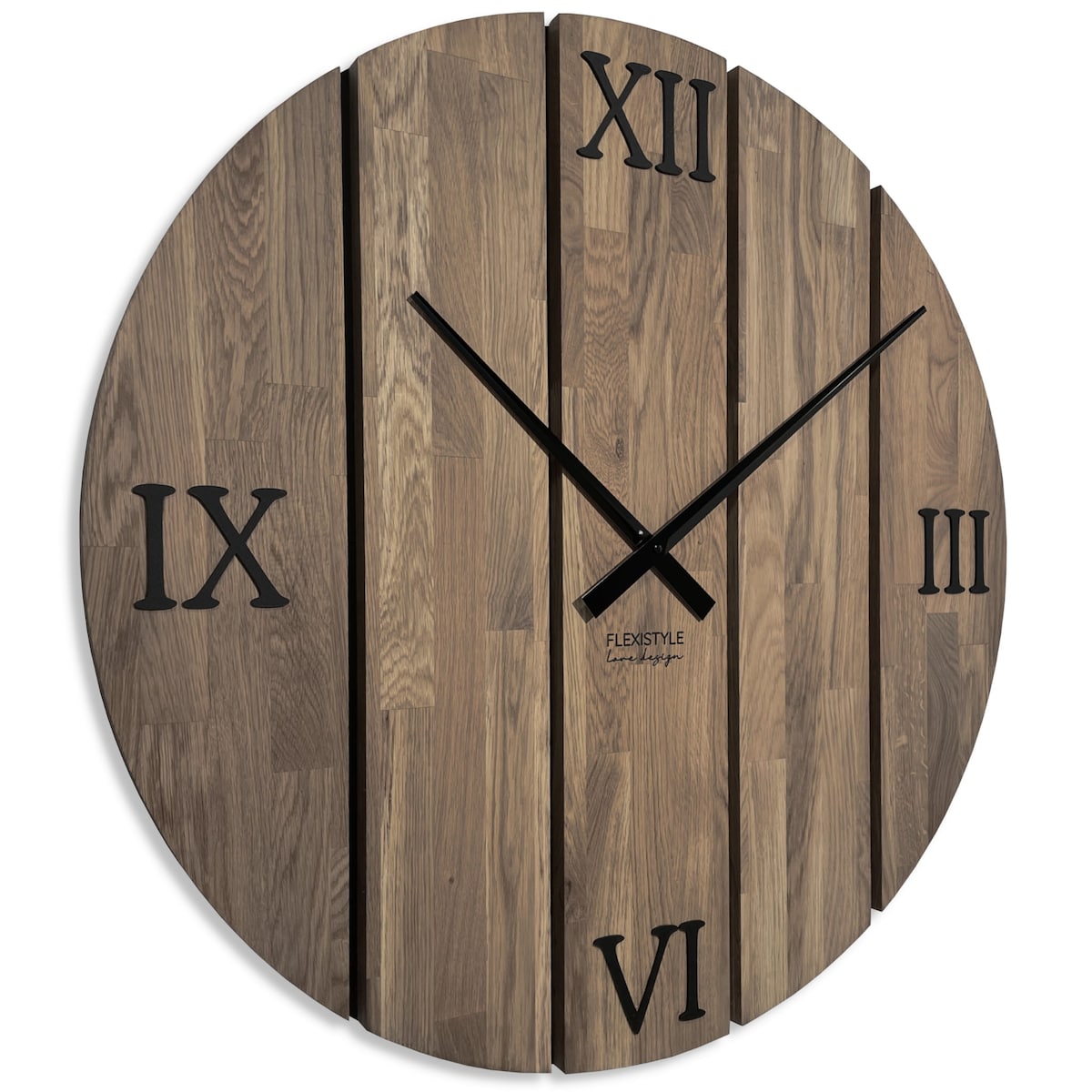 Duży zegar ścienny drewniany Solid Oak brązowy 80cm