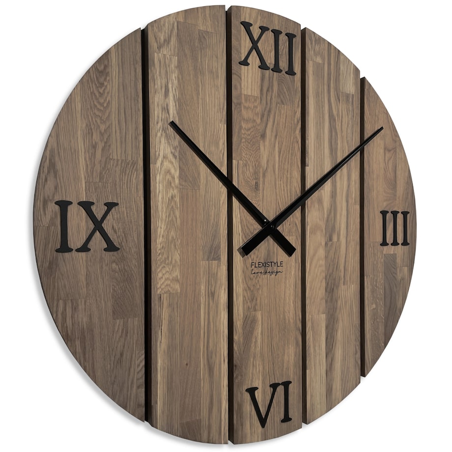 Duży zegar ścienny drewniany Solid Oak brązowy 80cm