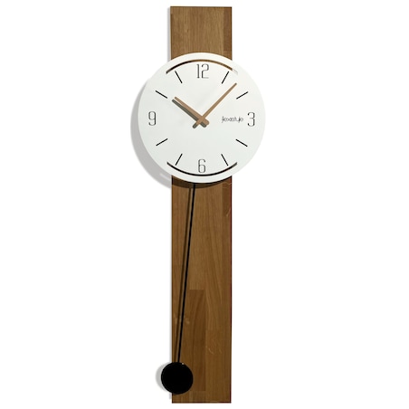 Drewniany zegar ścienny z wahadłem Naturale biały