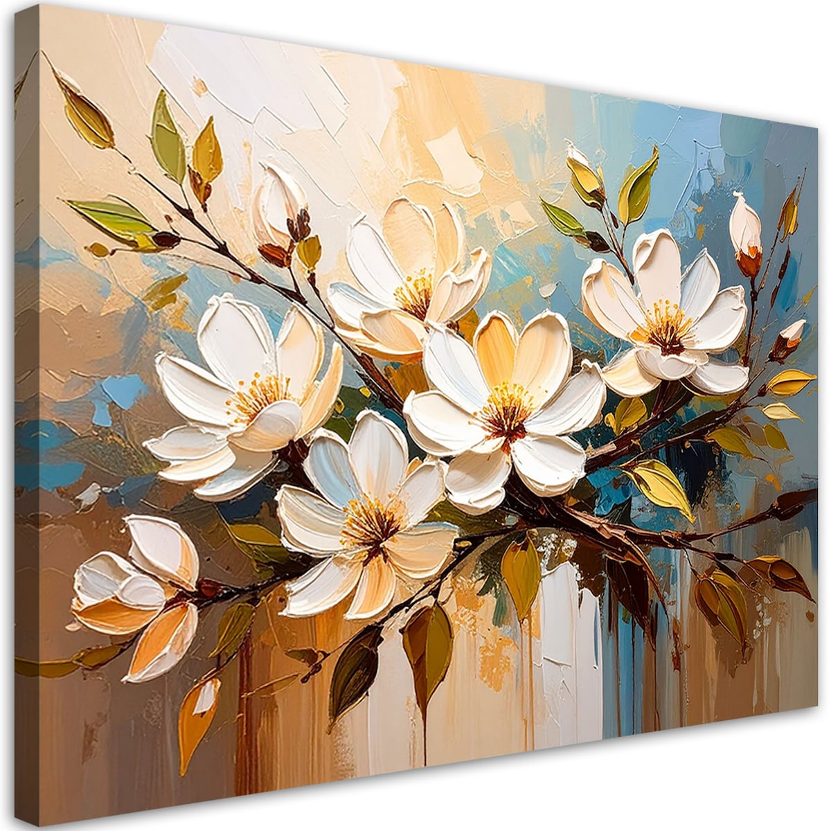 Feeby Obraz nowoczesny do salonu sypialni, Białe Kwiaty Gałązki Natura 100x70