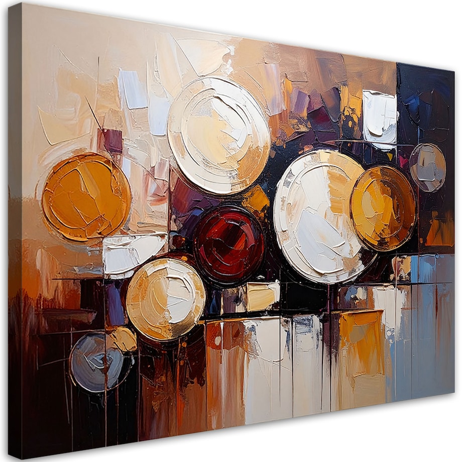 Feeby Obraz nowoczesny, Abstrakcja Koła Okręgi w odcieniach beżu 120x80