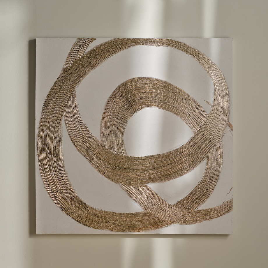 Ręcznie zdobiony obraz z elementami złota tahir 100x100 z motywem abstrakcyjnym