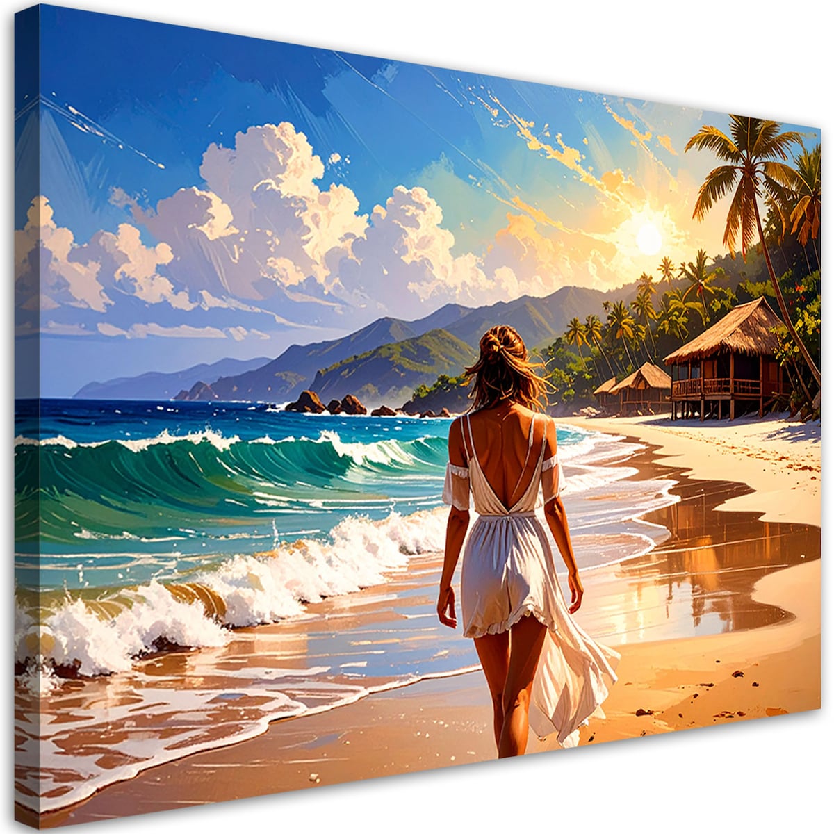 Obraz do salonu sypialni, Kobieta Plaża Morze Palmy 120x80