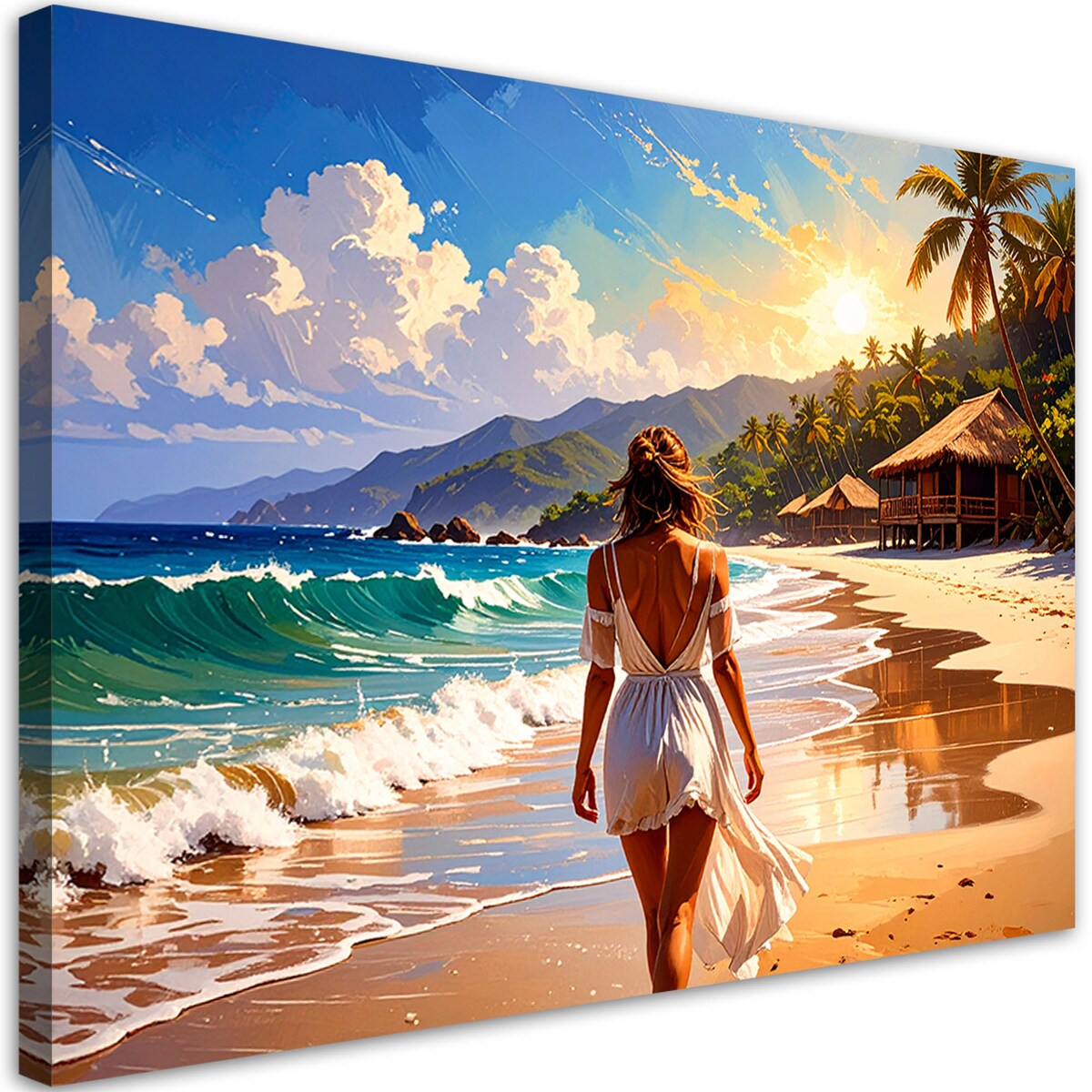 Obraz do salonu sypialni, Kobieta Plaża Morze Palmy 120x80