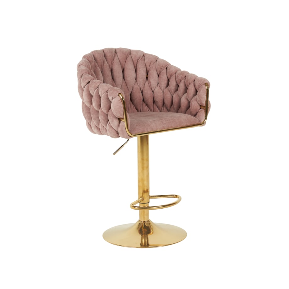 HOKER KRZESŁO BAROWE STOŁEK TKANINIA SZENILOWA RÓŻOWY PLECIONE OPARCIE STYL