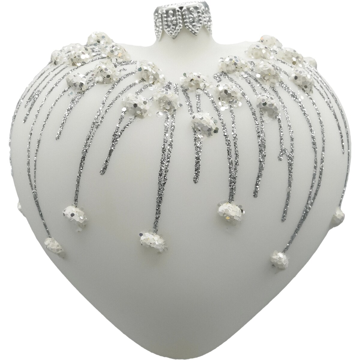 Bombka choinkowa: Serce matowe z brokatem: białe