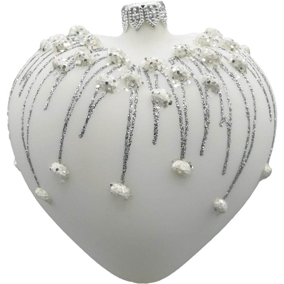 Bombka choinkowa: Serce matowe z brokatem: białe