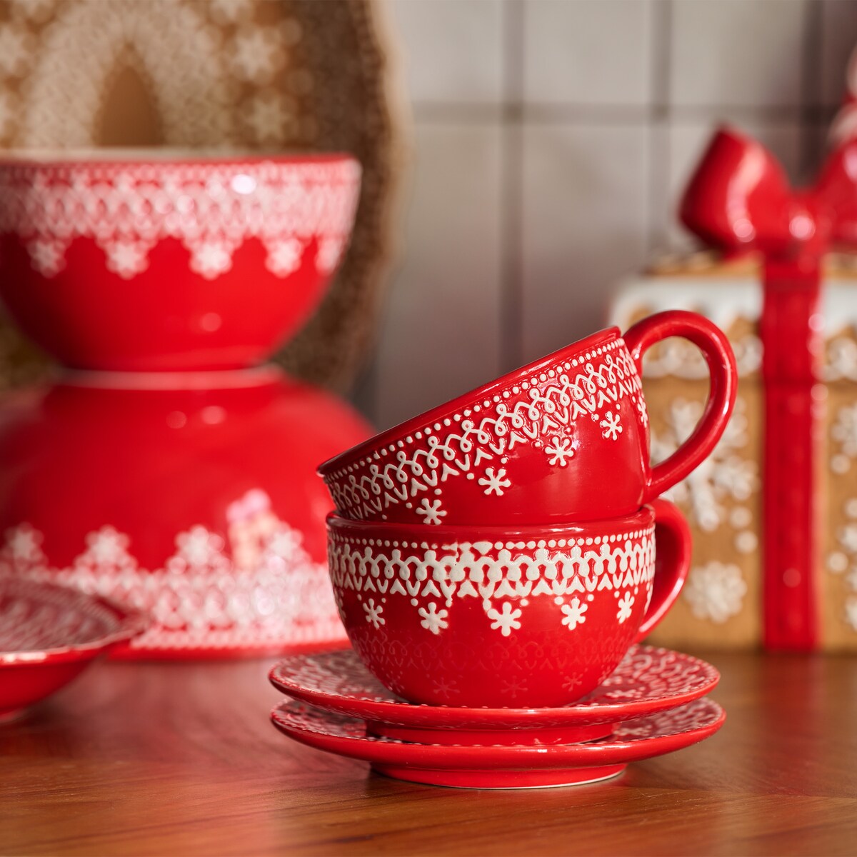 Filiżanka Ze Spodkiem Gingerjoy z motywem piernika