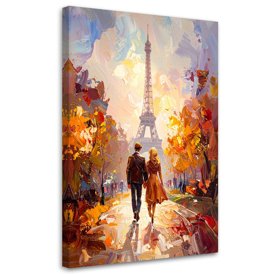 Obraz do salonu sypialni jadalni biura hotelu, Zakochana para na tle wieży Eiffla Paryż 80x120 cm