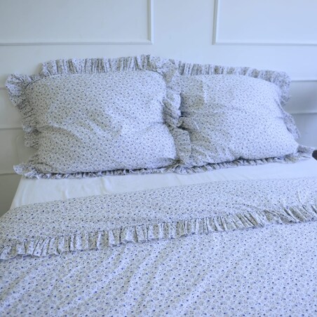 Pościel bawełniana z falbanką niezapominajki 160/200 + 2x70/80