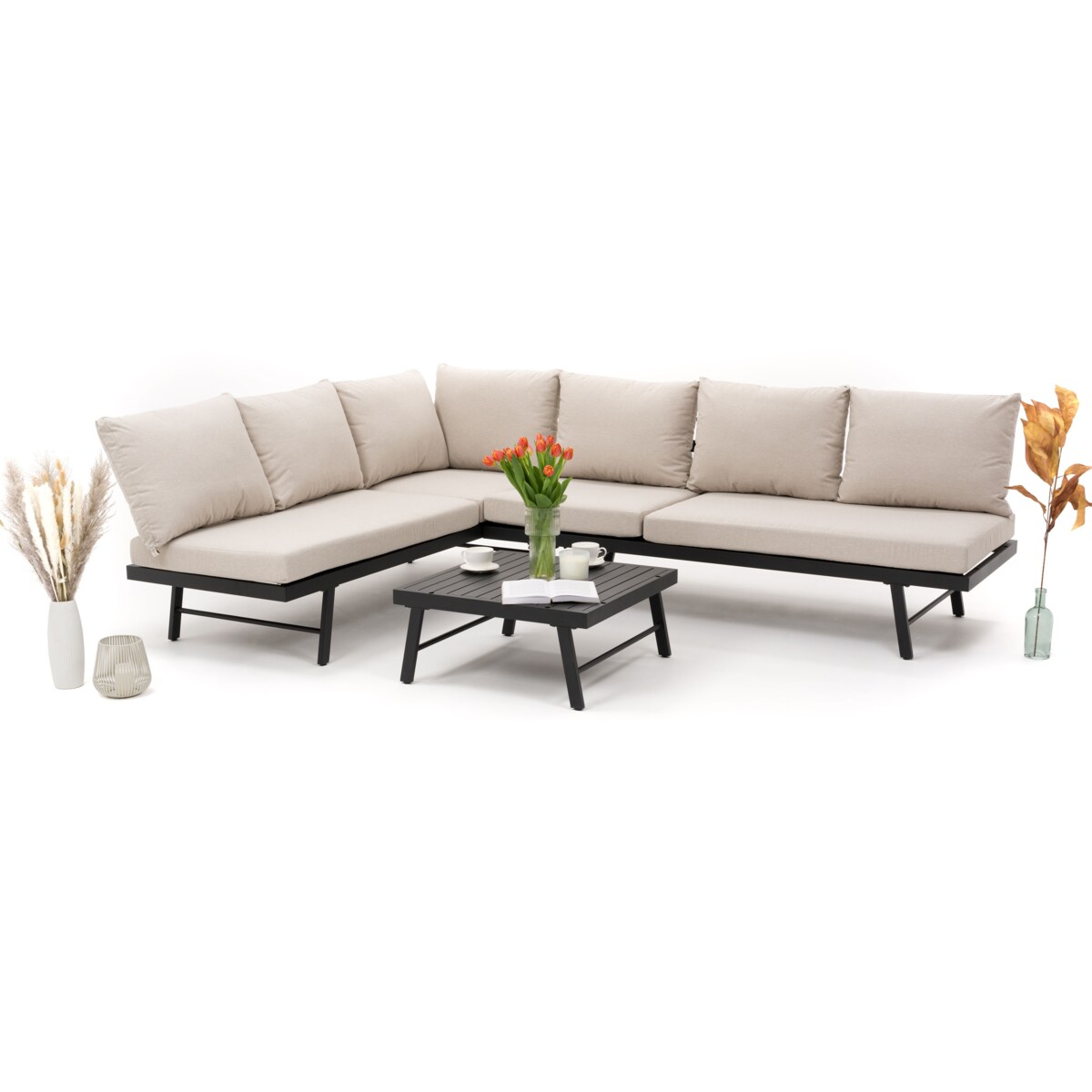 Zestaw mebli ogrodowych nowoczesne aluminium BORA narożnik sofa leżak