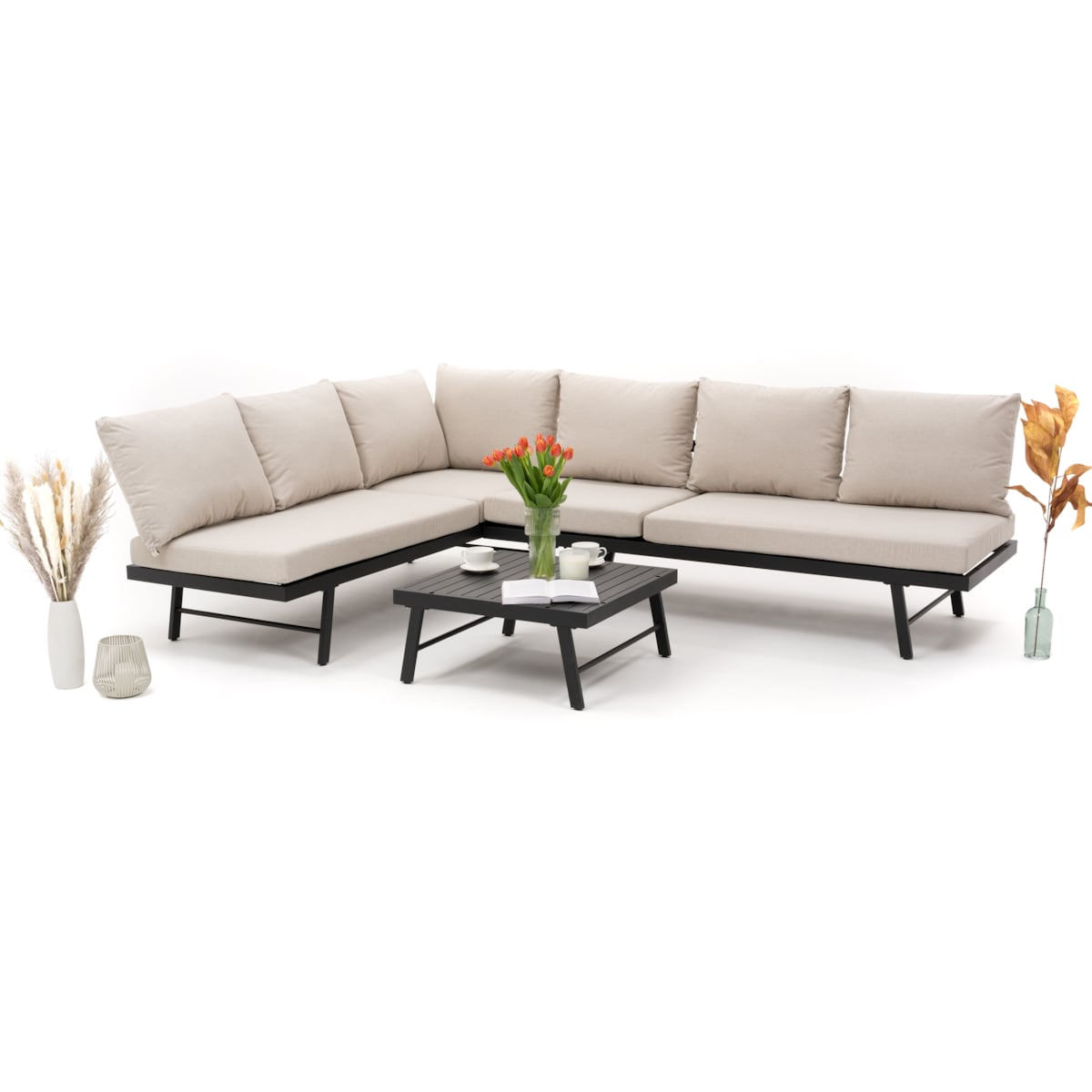 Zestaw mebli ogrodowych nowoczesne aluminium BORA narożnik sofa leżak