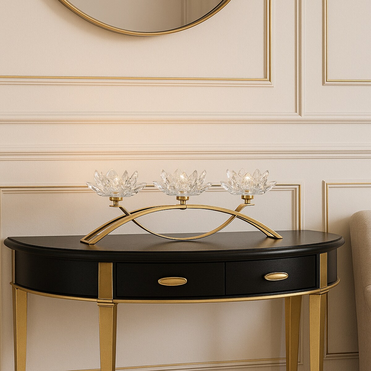 Potrójny kwiatowy świecznik ze szkła kryształowego flotri