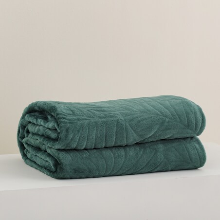 Jednokolorowy koc z wytłoczonym wzorem Leafline 150x200 cm