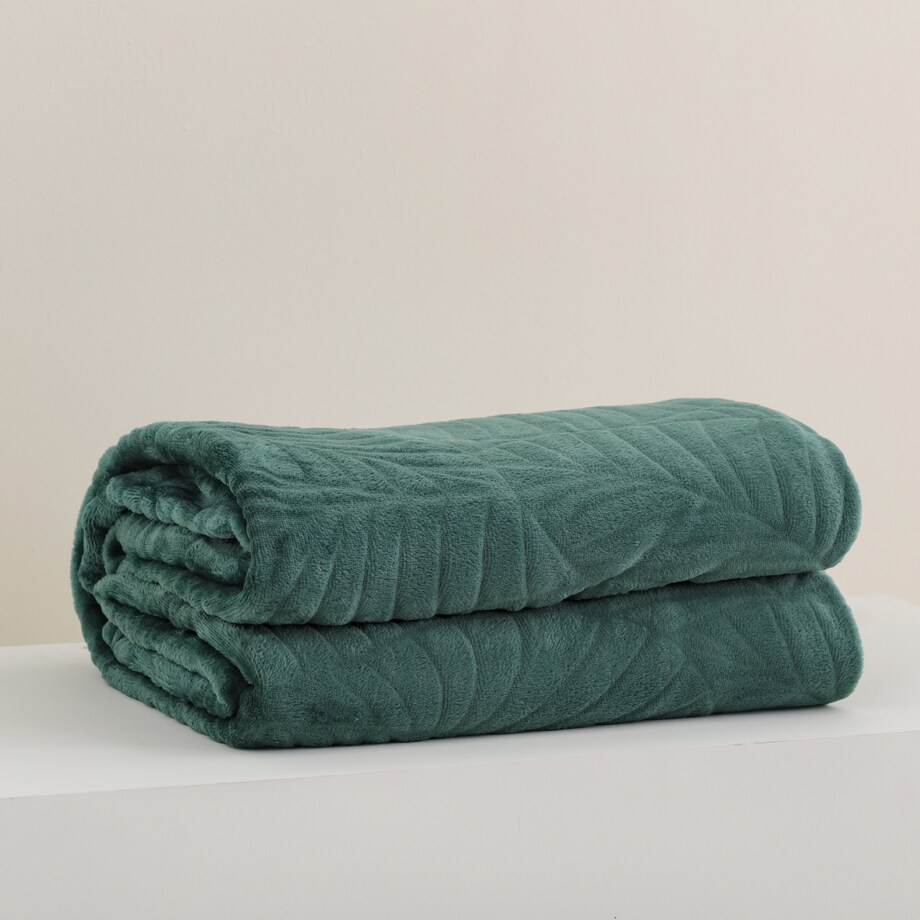 Jednokolorowy koc z wytłoczonym wzorem Leafline 150x200 cm