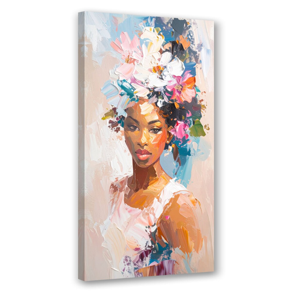 Feeby Obraz do salonu sypialni, Portret kobiety kwiaty abstrakcja 50x100