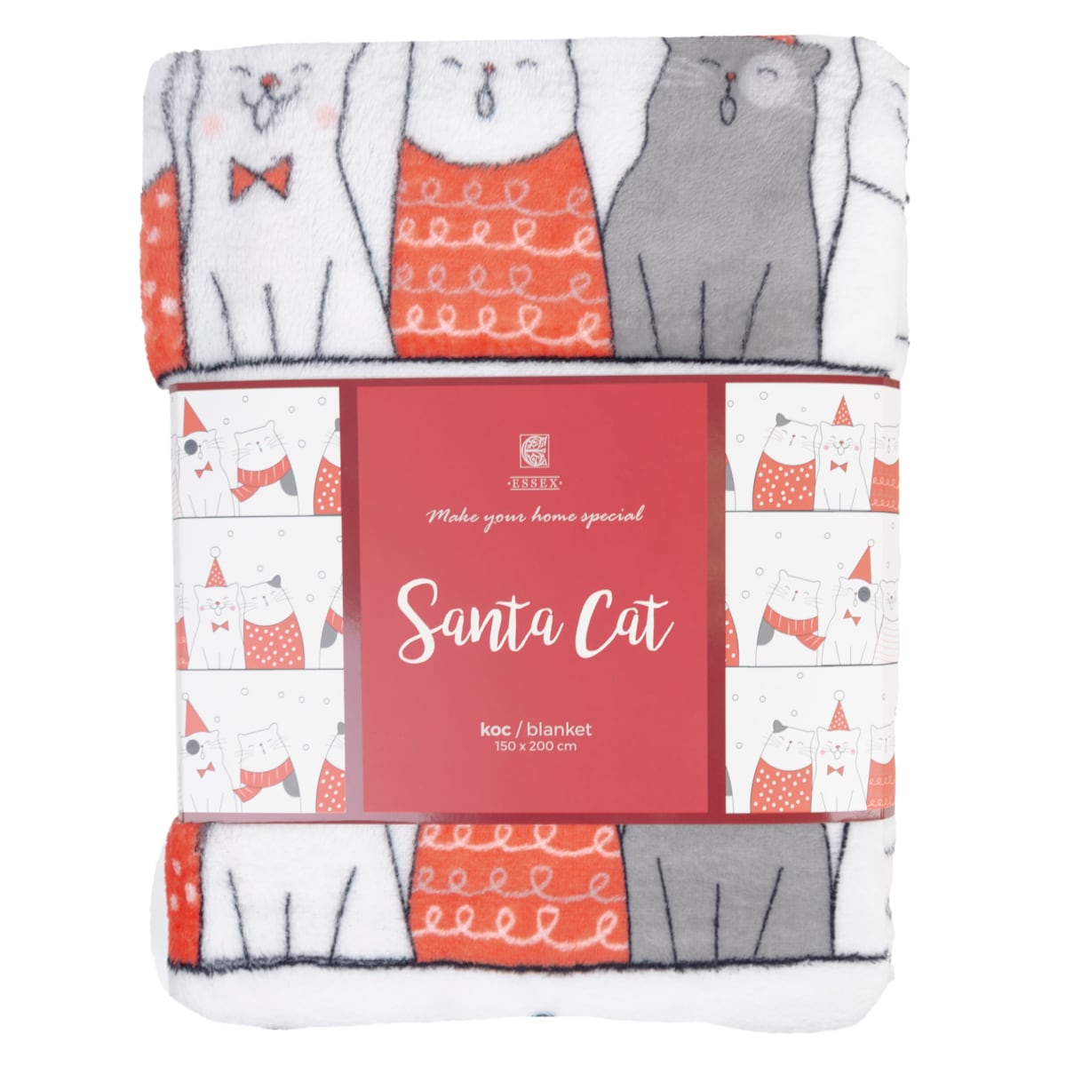 Drukowany koc Santa cat 150x200 cm