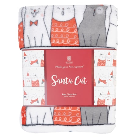Drukowany koc Santa cat 150x200 cm